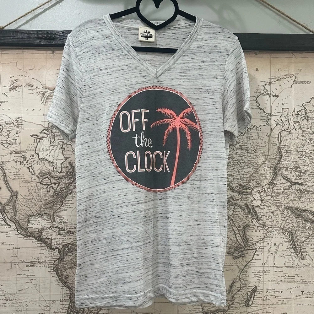ATX Mafia “Off the Clock” Graphic Tee | V-Neck | Heather Gray | Size S - Picture 2 of 9